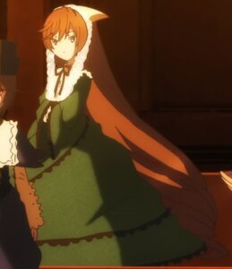 Rating: Safe Score: 0 Tags: 1girl auto_tagged dress frills green_dress green_eyes image long_hair long_sleeves looking_at_viewer orange_hair solo suiseiseki User: admin