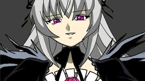 Rating: Safe Score: 0 Tags: 1girl detached_collar dress flower image long_hair looking_at_viewer pink_eyes rose silver_hair simple_background solo suigintou User: admin