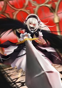 Rating: Safe Score: 0 Tags: 1girl black_dress black_wings dress flower frilled_sleeves frills hairband image long_hair long_sleeves looking_at_viewer red_eyes ribbon rose solo suigintou very_long_hair weapon wings User: admin