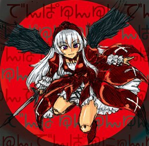 Rating: Safe Score: 0 Tags: 1girl black_wings blush dress frills hairband image lolita_hairband long_hair long_sleeves looking_at_viewer purple_eyes solo suigintou weapon wings User: admin
