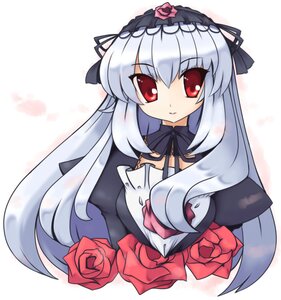 Rating: Safe Score: 0 Tags: 1girl dress flower hairband image lolita_hairband long_hair long_sleeves looking_at_viewer pink_rose red_eyes red_flower red_rose rose silver_hair simple_background solo suigintou white_background User: admin