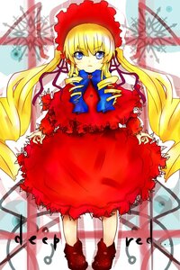 Rating: Safe Score: 0 Tags: 1girl blonde_hair blue_eyes blush bonnet bowtie dress drill_hair frills full_body image long_hair long_sleeves looking_at_viewer red_dress shinku shoes solo standing twin_drills twintails very_long_hair User: admin