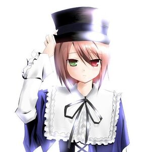 Rating: Safe Score: 0 Tags: 1girl blue_dress collar frills green_eyes hat heterochromia image long_sleeves looking_at_viewer red_eyes ribbon short_hair simple_background solo souseiseki upper_body white_background User: admin