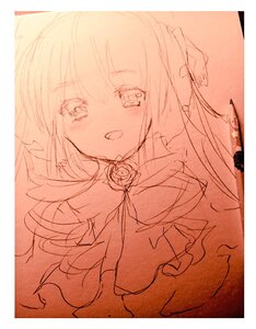 Rating: Safe Score: 0 Tags: 1girl :d blush border flower image lineart long_hair monochrome open_mouth rose shinku sketch smile solo traditional_media User: admin