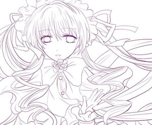 Rating: Safe Score: 0 Tags: 1girl bow bowtie brooch buttons dress drill_hair floating_hair frills hair_ribbon image lineart long_hair long_sleeves looking_at_viewer monochrome parted_lips ribbon shinku simple_background solo twintails upper_body very_long_hair white_background User: admin