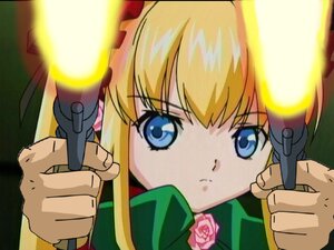 Rating: Safe Score: 0 Tags: 1girl auto_tagged blonde_hair blue_eyes bow flower holding image looking_at_viewer parody pink_flower pink_rose rose shinku solo User: admin