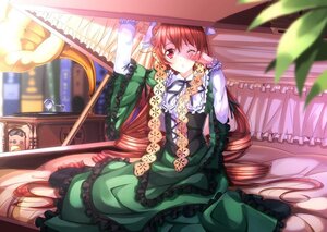 Rating: Safe Score: 0 Tags: 1girl bad_id bad_pixiv_id blurry blurry_foreground braid brown_hair depth_of_field dress drill_hair frills green_dress hat highres image long_hair long_sleeves one_eye_closed phonograph red_eyes rozen_maiden rubbing_eyes sitting solo suiseiseki swordsouls twin_braids very_long_hair wide_sleeves User: admin