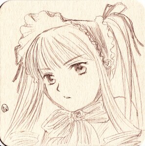 Rating: Safe Score: 0 Tags: 1girl bangs bow bowtie closed_mouth frills image monochrome portrait ribbon rose sepia shinku simple_background solo User: admin