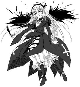 Rating: Safe Score: 0 Tags: 1girl black_wings boots cross dress feathered_wings feathers flower frills full_body gothic_lolita greyscale grin hairband high_heels image inverted_cross juliet_sleeves latin_cross lolita_fashion lolita_hairband long_hair long_sleeves looking_at_viewer monochrome puffy_sleeves ribbon rose rozen_maiden satou_atsuki simple_background smile solo standing suigintou very_long_hair white_background wings User: admin