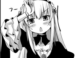 Rating: Safe Score: 0 Tags: 1girl blush detached_collar dress frills greyscale hairband image long_hair long_sleeves looking_at_viewer monochrome open_mouth rose simple_background solo suigintou upper_body User: admin