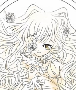 Rating: Safe Score: 0 Tags: 1girl dress flower image kirakishou long_hair looking_at_viewer monochrome red_rose rose solo spot_color thorns white_rose yellow_eyes User: admin