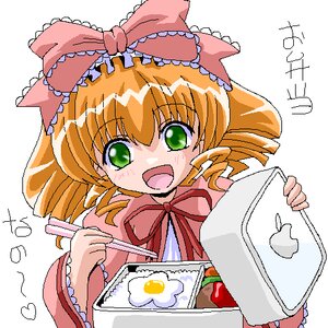 Rating: Safe Score: 0 Tags: 1girl :d apple_inc. artist_request bento blonde_hair bow bowl chopsticks drill_hair food frills green_eyes hina_ichigo hinaichigo image lowres macmini oekaki open_mouth pink_bow ribbon rozen_maiden simple_background smile solo translated twin_drills User: admin