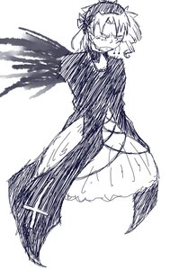 Rating: Safe Score: 0 Tags: 1girl crying dress full_body image long_dress long_sleeves monochrome solo standing striped suigintou tears vertical_stripes wings User: admin