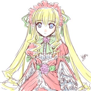 Rating: Safe Score: 0 Tags: 1girl bangs blonde_hair blue_eyes bow bowtie dress flower frills image long_hair long_sleeves looking_at_viewer oekaki pink_flower red_dress rose shinku signature simple_background solo very_long_hair white_background User: admin