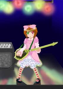 Rating: Safe Score: 0 Tags: 1girl blush bow brown_hair costume_switch dress electric_guitar frills full_body green_eyes heterochromia image instrument long_sleeves pantyhose red_eyes short_hair solo souseiseki standing striped striped_legwear tongue tongue_out User: admin