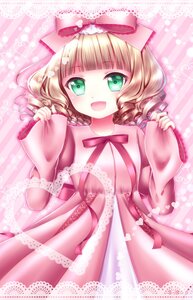 Rating: Safe Score: 0 Tags: 1girl :d bangs blonde_hair blunt_bangs bow dress eyebrows_visible_through_hair frills green_eyes hina_ichigo hinaichigo image long_sleeves looking_at_viewer open_mouth pink_bow ribbon short_hair smile solo striped striped_background wavy_hair User: admin