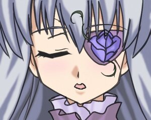 Rating: Safe Score: 0 Tags: 1girl >_< barasuishou blush close-up closed_eyes face facing_viewer image open_mouth portrait silver_hair simple_background solo User: admin