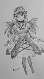 Rating: Safe Score: 0 Tags: 1girl akemi_homura black_hair bow dress feathered_wings full_body image long_hair long_sleeves looking_at_viewer pantyhose purple_eyes ribbon simple_background smile solo standing suigintou traditional_media User: admin