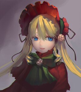 Rating: Safe Score: 0 Tags: 1girl 56583252_p0 bangs blonde_hair blue_eyes bonnet capelet closed_mouth flower grey_background image lips long_hair looking_at_viewer red_capelet red_dress rose shinku simple_background smile solo upper_body User: admin