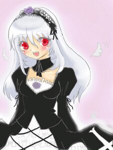 Rating: Safe Score: 0 Tags: 1girl :d black_wings blush detached_collar dress flower frills hairband image juliet_sleeves long_hair long_sleeves looking_at_viewer open_mouth puffy_sleeves red_eyes rose silver_hair smile solo suigintou wings User: admin