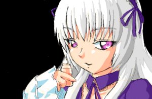 Rating: Safe Score: 0 Tags: 1girl closed_mouth detached_collar frills hairband image long_hair long_sleeves looking_at_viewer purple_eyes ribbon silver_hair simple_background solo suigintou User: admin