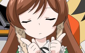 Rating: Safe Score: 0 Tags: 1girl braid brown_hair closed_eyes closed_mouth facing_viewer finger_to_mouth image index_finger_raised long_hair pointing poking ribbon shushing solo star_(symbol) suiseiseki thumbs_up User: admin