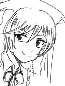 Rating: Safe Score: 0 Tags: 1girl blush closed_mouth eyebrows_visible_through_hair greyscale hair_between_eyes image long_hair looking_at_viewer monochrome simple_background sketch smile solo suiseiseki white_background User: admin