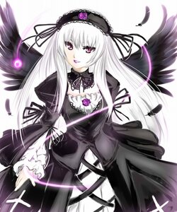 Rating: Safe Score: 0 Tags: 1girl black_dress black_feathers black_wings detached_collar dress feathered_wings feathers flower frills hairband image lolita_fashion long_hair long_sleeves looking_at_viewer pink_eyes rose silver_hair solo suigintou very_long_hair wings User: admin