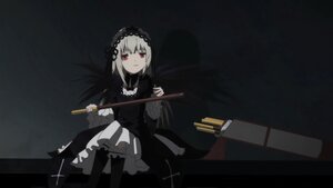 Rating: Safe Score: 0 Tags: 1girl bangs black_background black_dress black_legwear closed_mouth dress frills gothic_lolita hairband holding holding_weapon image lolita_fashion long_sleeves looking_at_viewer red_eyes silver_hair sitting solo suigintou weapon User: admin