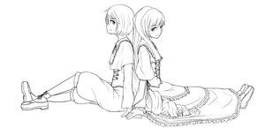 Rating: Safe Score: 0 Tags: 2girls back-to-back dress frills from_side full_body greyscale image long_hair long_sleeves monochrome multiple_girls pair profile shoes short_hair simple_background sisters sitting smile souseiseki striped suiseiseki vertical_stripes User: admin