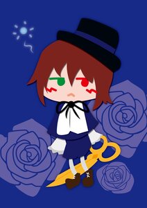 Rating: Safe Score: 0 Tags: 1girl blue_background brown_hair chibi flower hat image ribbon rose short_hair solo souseiseki User: admin