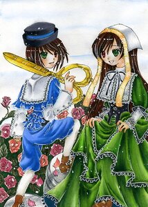 Rating: Safe Score: 0 Tags: 2girls brown_hair dress flower frills green_dress green_eyes hat head_scarf heterochromia image long_hair long_sleeves multiple_girls pair pantyhose pink_flower pink_rose red_eyes red_flower red_rose rose short_hair siblings sisters smile souseiseki suiseiseki top_hat twins watering_can User: admin