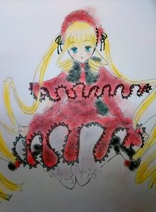 Rating: Safe Score: 0 Tags: 1girl blonde_hair blue_eyes blush bonnet bow bowtie dress flower frills image long_hair long_sleeves marker_(medium) photo pink_rose red_dress rose shinku solo standing traditional_media twintails very_long_hair User: admin