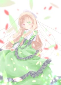 Rating: Safe Score: 0 Tags: 1girl auto_tagged blonde_hair blurry brown_hair depth_of_field dress frills green_dress green_eyes heterochromia image long_hair long_sleeves looking_at_viewer petals red_eyes solo suiseiseki very_long_hair User: admin