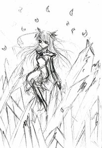 Rating: Safe Score: 0 Tags: 1girl angel_wings barasuishou feathered_wings feathers greyscale image long_hair looking_at_viewer monochrome solo thighhighs traditional_media wings User: admin