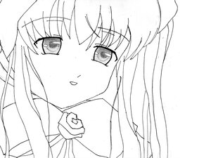 Rating: Safe Score: 0 Tags: 1girl bangs blush eyebrows_visible_through_hair flower greyscale hair_between_eyes image long_hair looking_at_viewer monochrome parted_lips rose shinku solo white_background User: admin