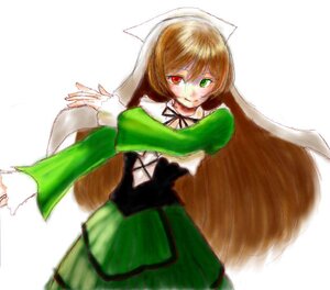 Rating: Safe Score: 0 Tags: 1girl auto_tagged bangs brown_hair dress frills green_dress green_eyes heterochromia image long_hair long_sleeves looking_at_viewer red_eyes simple_background smile solo standing suiseiseki very_long_hair white_background User: admin