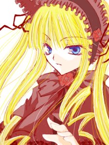 Rating: Safe Score: 0 Tags: 1girl blonde_hair blue_eyes bow bowtie dress drill_hair flower frills image long_hair long_sleeves rose shinku simple_background solo twintails white_background User: admin