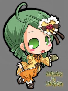 Rating: Safe Score: 0 Tags: 1girl ahoge blush chibi dress fang flower full_body green_eyes green_hair image kanaria letterboxed long_hair long_sleeves open_mouth orange_dress rose shadow smile solo User: admin