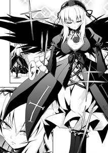 Rating: Safe Score: 0 Tags: 2girls breasts comic dress greyscale hairband image large_breasts long_hair long_sleeves monochrome multiple_girls ribbon solo suigintou wings User: admin
