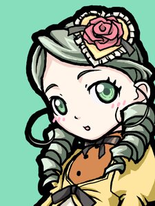Rating: Safe Score: 0 Tags: 1girl curly_hair drill_hair flower green_background green_eyes green_hair hair_flower image kanaria long_hair looking_at_viewer pink_flower pink_rose ringlets rose simple_background smile solo twin_drills upper_body User: admin