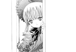 Rating: Safe Score: 0 Tags: 1girl blush bow bowtie dress flower greyscale image long_hair long_sleeves looking_at_viewer monochrome rose shinku solo white_background User: admin