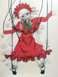 Rating: Safe Score: 0 Tags: 1girl blue_eyes bonnet bow bowtie dress flower green_bow green_neckwear image long_hair long_sleeves looking_at_viewer outstretched_arms red_dress red_flower red_rose rose shinku shoes solo thorns traditional_media very_long_hair User: admin