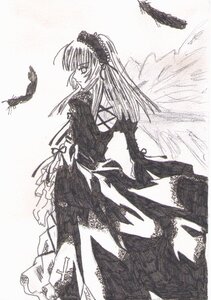 Rating: Safe Score: 0 Tags: 1girl bird dress feathers frills greyscale hairband image long_hair long_sleeves looking_at_viewer monochrome ribbon solo standing suigintou traditional_media wings User: admin