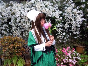 Rating: Safe Score: 0 Tags: 1girl brown_hair closed_eyes dress flower garden green_dress hat long_hair long_sleeves outdoors solo standing suiseiseki very_long_hair wisteria User: admin