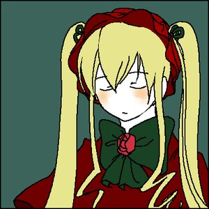 Rating: Safe Score: 0 Tags: 1girl blonde_hair blush bonnet bow bowtie dress green_background hair_ribbon image long_hair red_dress ribbon shinku simple_background solo upper_body User: admin