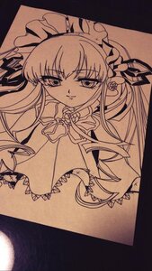 Rating: Safe Score: 0 Tags: 1girl bow bowtie dress frills image long_hair long_sleeves looking_at_viewer monochrome shinku smile solo traditional_media twintails User: admin