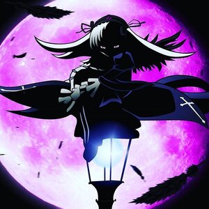 Rating: Safe Score: 0 Tags: 1girl black_wings cross dress feathers flower frills full_moon hairband image lolita_hairband long_hair long_sleeves moon night pink_eyes solo suigintou wings User: admin