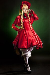 Rating: Safe Score: 0 Tags: 1girl blonde_hair bonnet dress full_body long_hair long_sleeves red_dress shinku solo standing twintails User: admin