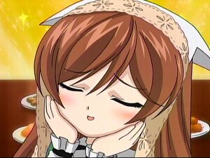Rating: Safe Score: 0 Tags: 1girl blush brown_hair closed_eyes eyebrows_visible_through_hair frills hands_on_own_cheeks hands_on_own_face image long_hair long_sleeves open_mouth smile solo suiseiseki User: admin